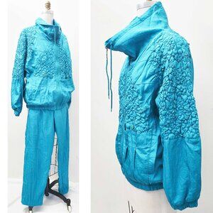 Vintage San Francisco Baywear Women's Turquoise Leisure Track Suit Jacket Pants